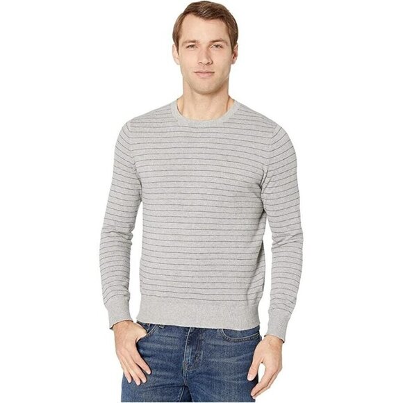 J. Crew Cotton-Cashmere Piqué Stripe Crewneck Sweater Gray Black Preppy - Picture 1 of 6